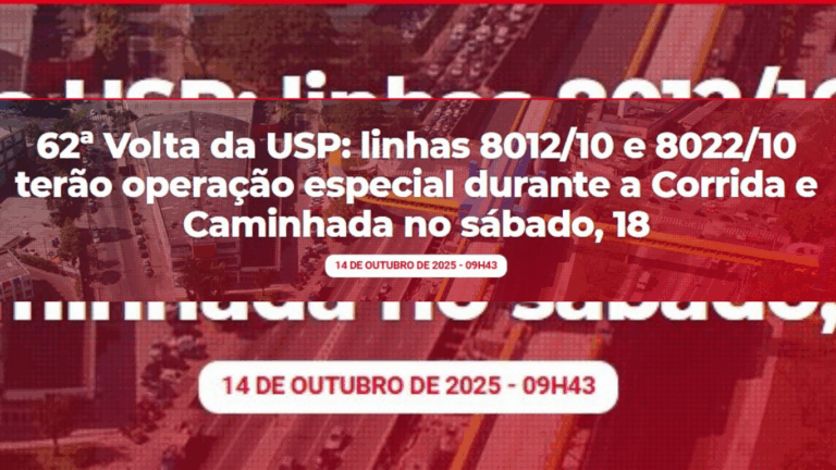 SPTrans (Zona Oeste): 62ª Volta da USP tem operação especial nas linhas 8012/10 e 8022/10 (18/10)