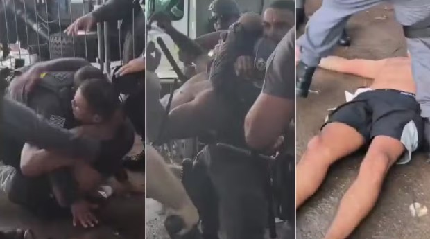 PM é flagrada agredindo homem durante dispersão de megabloco no Ibirapuera, na Zona Sul de SP